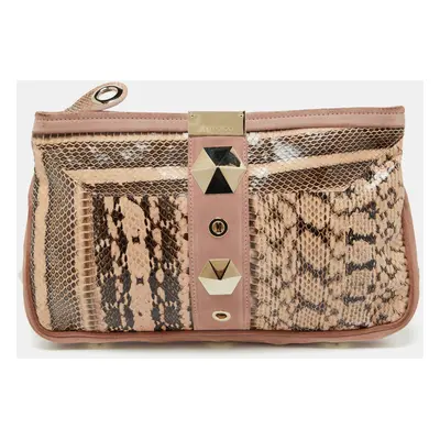 Jimmy Choo Pink/Beige Snakeskin and Suede Zulu Clutch