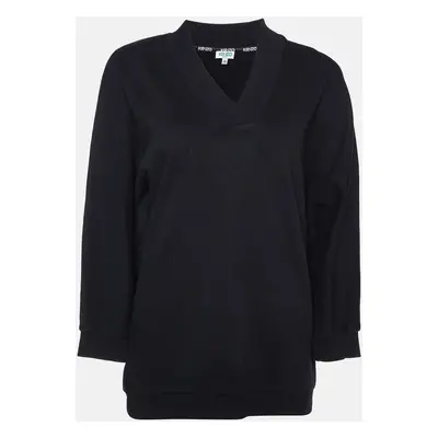 Kenzo Black Logo Print Cotton V-Neck Sweatshirt