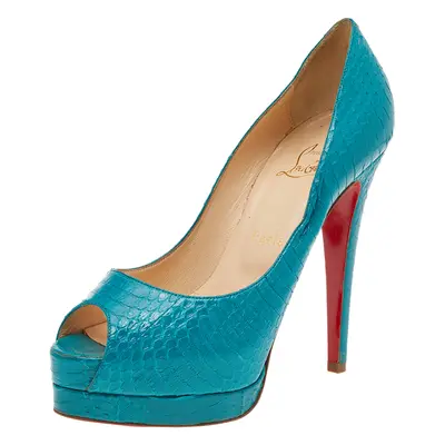 Christian Louboutin Turquoise Blue Python Leather Peep Toe Platform Pumps Size