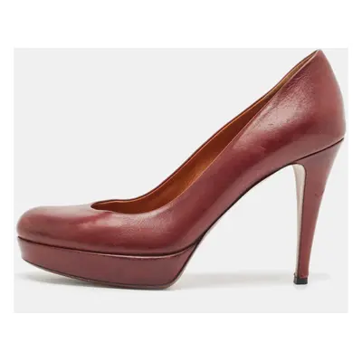 Gucci Burgundy Leather Round Toe Platform Pumps Size