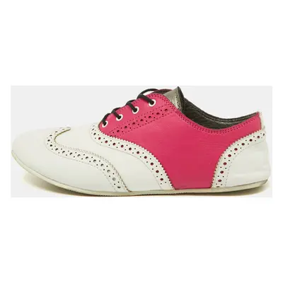 Dolce & Gabbana Pink/White Brogue Leather Oxford Sneakers Size