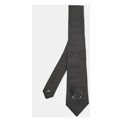 Fendi Black Monster Eye Embellished Silk Tie