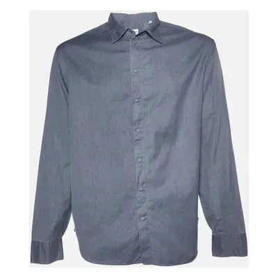 Armani Collezioni Blue Striped Cotton Long Sleeve Shirt