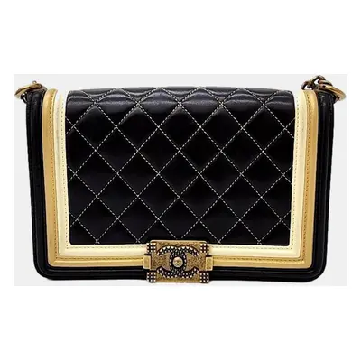 Chanel Black/Gold Leather Boy Flap Bag