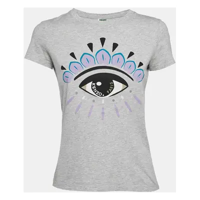 Kenzo Grey Eye Print Jersey Crew Neck T-Shirt