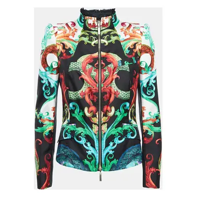 Roberto Cavalli Multicolor Printed Silk Ruffle Detail Jacket