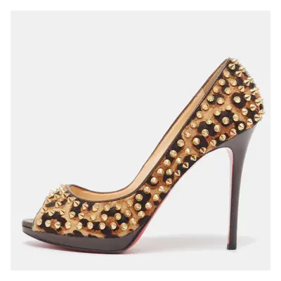 Christian Louboutin Brown Leopard Print Calfhair Yolanda Spike Pumps Size 40.5