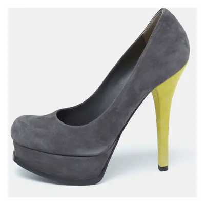 Fendi Grey/Yellow Suede Fendista Platform Pumps Size