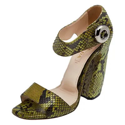 Prada Green Python Leather Ankle Strap Sandals Size 38.5