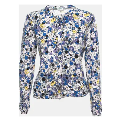 Kenzo Blue Multicolor Printed Knit Buttoned Cardigan