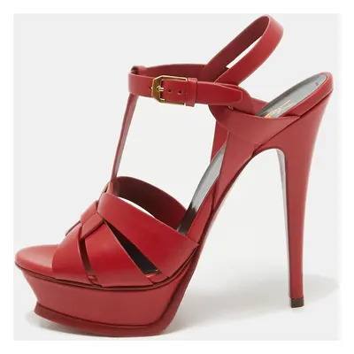 Saint Laurent Red Leather Tribute Platform Sandals Size 38.5