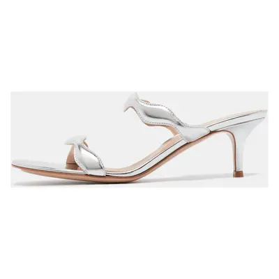 Gianvito Rossi Silver Leather Wavy Sandals Size 38.5