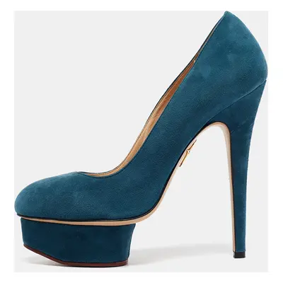 Charlotte Olympia Blue Suede Dolly Platform Pumps Size