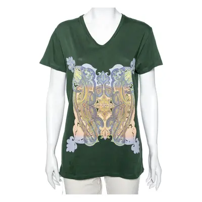 Etro Green Paisley Printed Cotton Short Sleeve T-Shirt