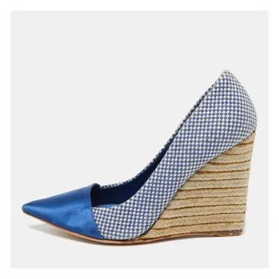 Dior Blue Woven Canvas Dolce Vita Espadrille Wedge Pumps Size 36.5