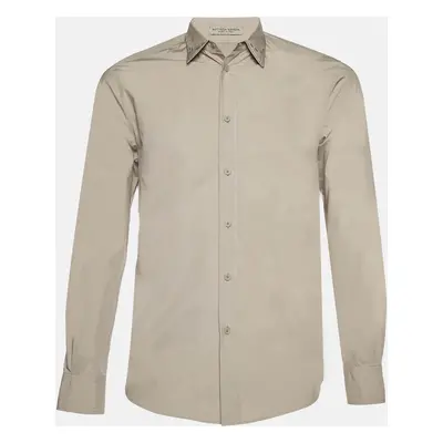 Bottega Veneta Grey Cotton Buttoned Up Collar Detail Shirt