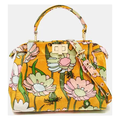 Fendi Multicolor Velvet Mini Floral Peekaboo Top Handle Bag