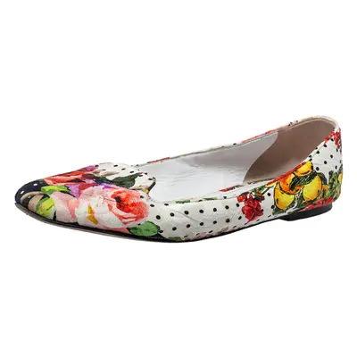 Dolce and Gabbana White Floral Print Fabric Loafers Size