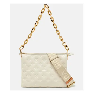 Louis Vuitton Cream Monogram Embossed Leather Coussin PM Bag