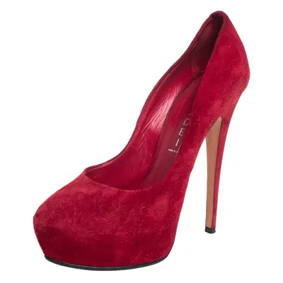 Casadei Red Suede Platform Pumps Size