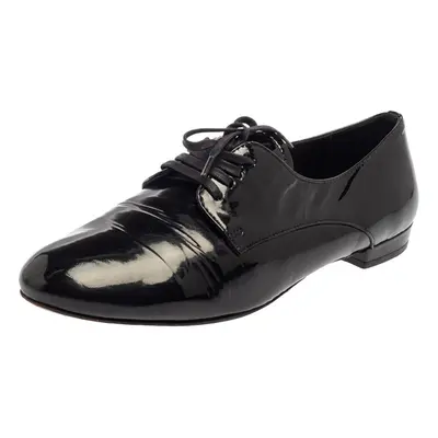 Miu Miu Black Patent Leather Flat Lace Up Derby Size 35.5