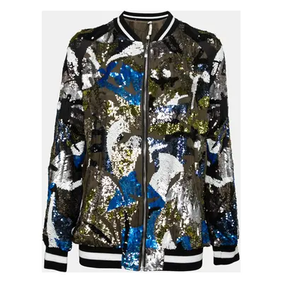 Amen Multicolor Sequin Embellished Satin Bomber Jacket