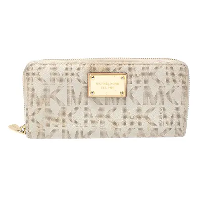 Michael Kors White Monogram Coated Canvas Zip Around Wallet