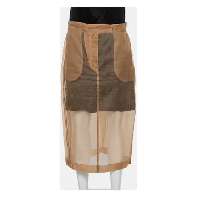 Max Mara Beige Silk Sheer Pencil Skirt