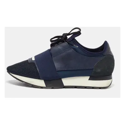 Balenciaga Blue Leather, Mesh and Suede Race Runner Low Top Sneakers Size