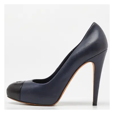 Chanel Blue/Black Leather CC Cap Toe Pumps Size