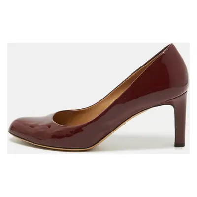 Salvatore Ferragamo Burgundy Patent Leather Round Toe Pumps Size 39.5