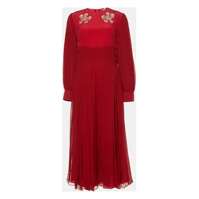 Fendi Red Silk Pleated Midi Dress