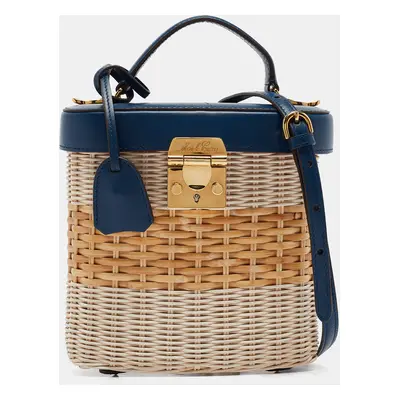 Mark Cross Navy Blue/Tan Rattan Benchley Top Handle Bag