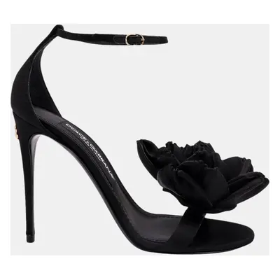 Dolce & Gabbana Black Satin Floral Application Sandals EU