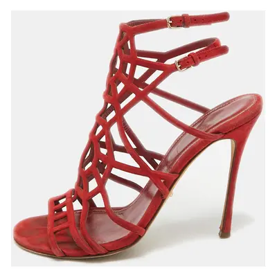 Sergio Rossi Red Suede Puzzle Caged Sandals Size