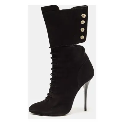 Giuseppe Zanotti Black Suede Crystals Embellished Mid Calf Boots Size