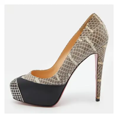 Christian Louboutin Black/Grey Snakeskin Leather Maggie Platform Pumps Size 37.5