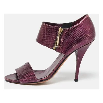 Gucci Purple Python Embossed Leather Open Toe Zip Sandals Size