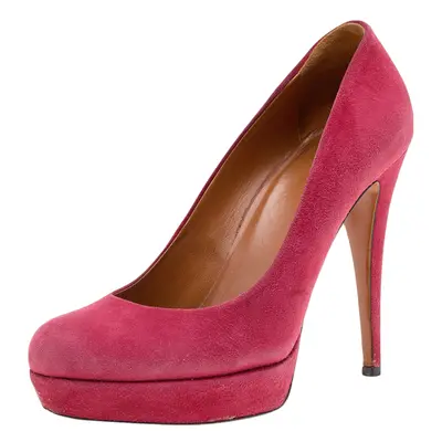 Gucci Red Suede Round Toe Platform Pumps Size