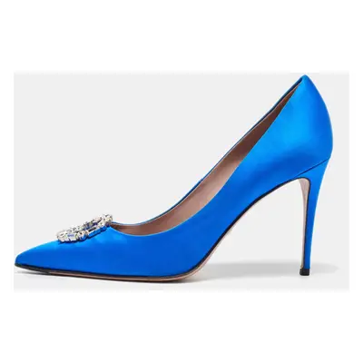 Gucci Blue Satin Crystal Embellished Interlocking G Pumps Size