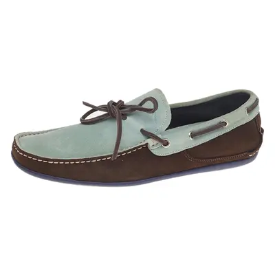 Salvatore Ferragamo Mint Green/Brown Suede And Leather Slip On Loafers Size 41.5