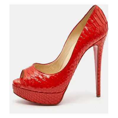 Christian Louboutin Orange Python Lady Peep Pumps Size 39.5