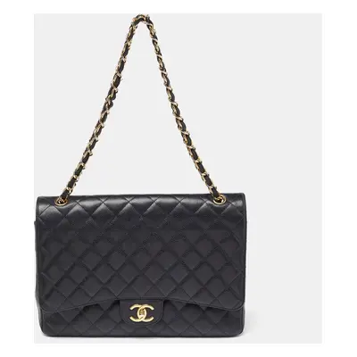 Chanel Black Quilted Caviar Leather Maxi Classic Double Flap Bag