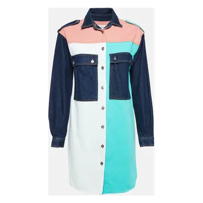 Maje Colorblocked Denim Buttoned Short Dress