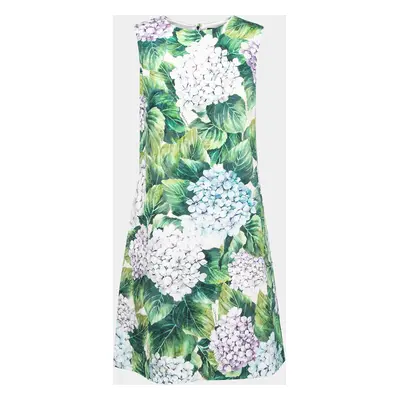 Dolce & Gabbana Green Hydrangea Print Jacquard A-Line Dress