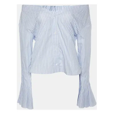 Jacquemus Blue Stripe Print Cotton Buttoned Front Top