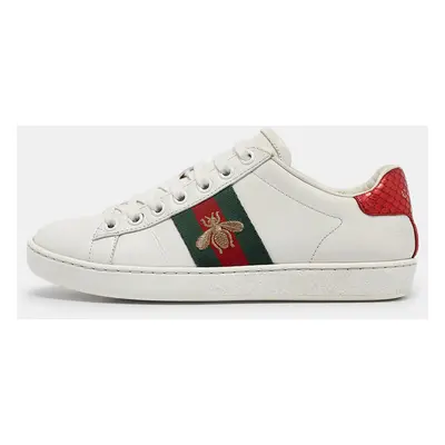 Gucci White Leather Bee Embroidered Ace Sneakers Size