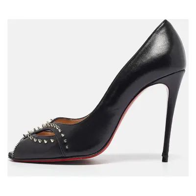 Christian Louboutin Black Leather Cagouletta Spike Cut Out Peep Toe Pumps Size