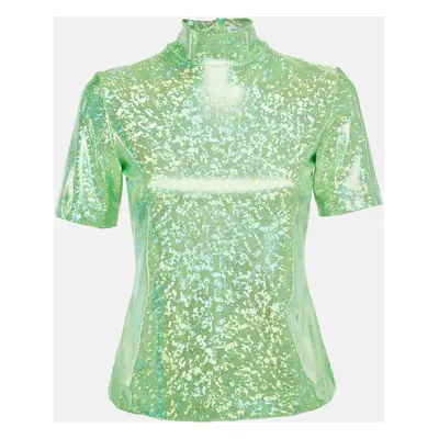 Saks Potts Poison Green Foil Print Jersey Cut-Out Top