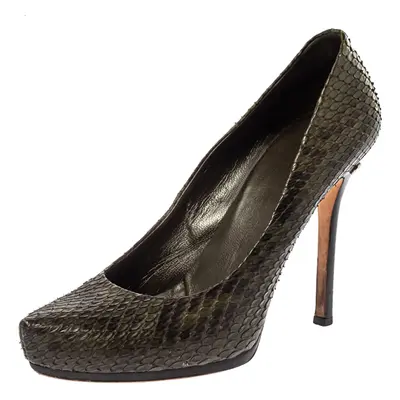 Gucci Green Python Leather Platform Pumps Size